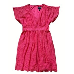 Adrianna Papell Womens Lace‎ Flutter Sleeve Cocktail Dress in Coral Red Size 10